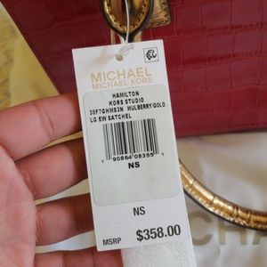 M.KORS MULBERRY/GOLD LG SATCHEL PURSE